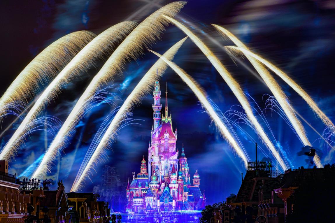 Disney castle fireworks night show